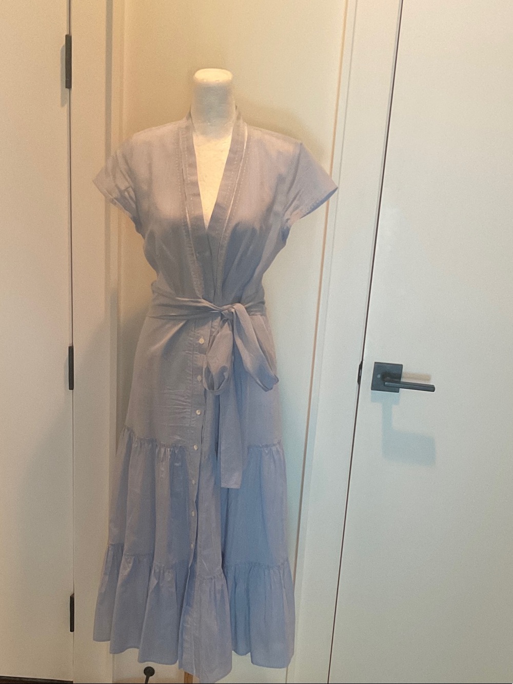 Kobi Halperin Soft Lavender V-Neck Tie-Waist Tiered Maxi Dress